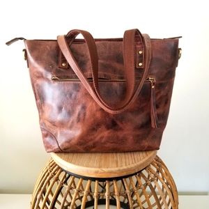 S-zone Vintage Genuine Leather Shoulder Laptop Bag